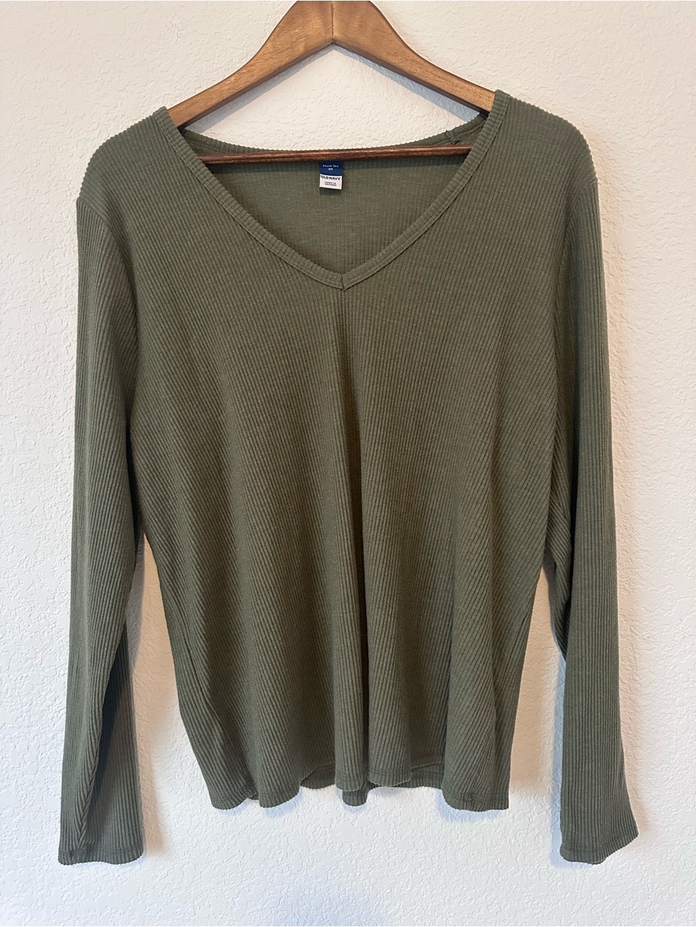 Old Navy Olive Ribbed V-Neck Long Sleeve Top